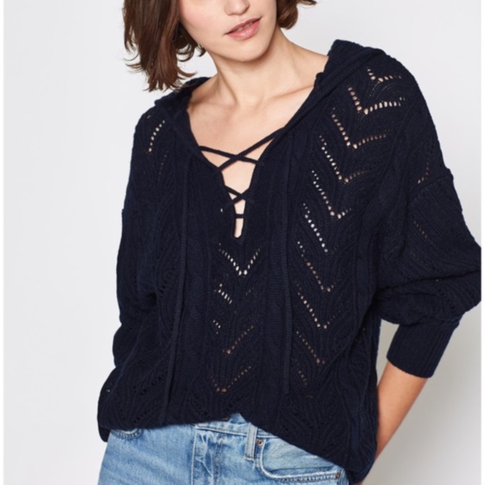 NEW Joie Maira Hooded Sweater - Navy Blue